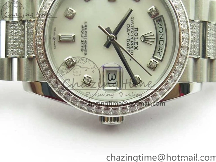 AAA Replica Watches 2682 Bracelet Edition MoistureWicking 36mm Day-Date MOP SS on Dial White President A 128239 Crystal Best SS Crystal Marker BP 1226